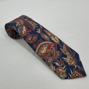 Camden Court Polyester Necktie Teal Green Red Tan Floral Leaf Pattern